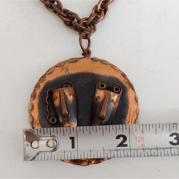 Vtg Mid Century Frank Rebajes Tragedy Comedy Modernist Statement Copper Necklace - Picture 7 of 7